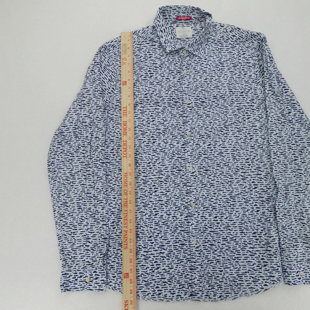 Scotch & Soda Shirt Mens XL White Blue Slim Fit Abstract Print Button Down